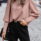 Decorative Button Round Neck Long Sleeve Blouse