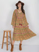 Floral Tiered Midi Dress with Balloon Sleeves Mustard