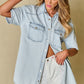 Slit Snap Down Short Sleeve Denim Top