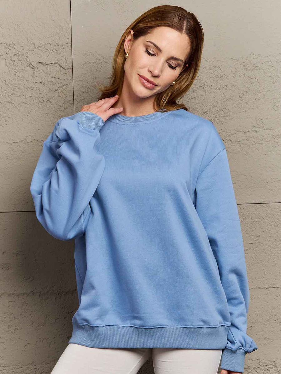 Simply Love Full Size Dropped Shoulder Sweatshirt Misty Blue