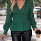 Perfee Surplice Neck Long Sleeve Peplum Top