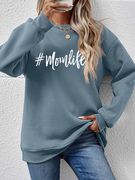 Letter Graphic Round Neck Sweatshirt French Blue