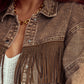 Fringe Trim Snap Down Denim Jacket