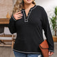 Plus Size Notched Neck Long Sleeve T-Shirt