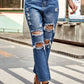 Distressed High Waist Straight Jeans