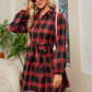 Plaid Print Tie Waist Collared Neck Shirt Dress