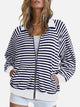 Striped Zip Up Long Sleeve Sweatshirt White