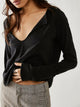Exposed Seam Notched Long Sleeve T-Shirt Black