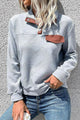 Perfee Contrast Ribbed Quarter-Snap Sweatshirt Gray