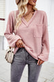 Devine Waffle-Knit V-Neck Long Sleeve Top Blush Pink