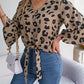 Tied Button Up Leopard V-Neck Blouse