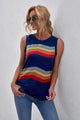 Printed Side Slit Round Neck Tank Navy