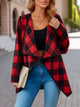 Plaid Open Front Long Sleeve Jacket Burgundy
