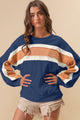 BiBi French Terry Color Block Cut Edge Detail Sweatshirt Indigo Mustard Ivory