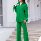 Drawstring Flounce Sleeve Shirt and Pants Set