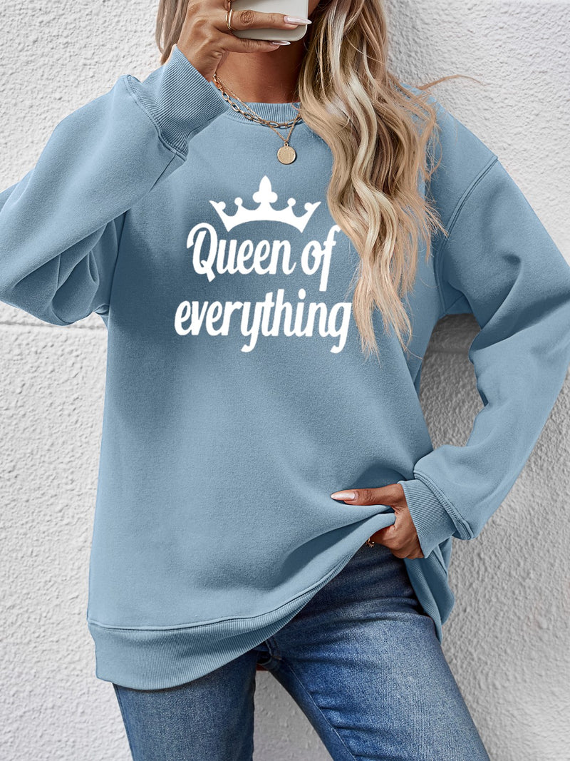 QUEEN OF EVERYTHING Round Neck Sweatshirt Misty Blue