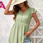 Decorative Button V-Neck Cap Sleeve Blouse