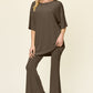 Double Take Full Size Round Neck Drop Shoulder T-Shirt and Flare Pants Set