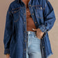 Button Up Pocketed Raw Hem Denim Jacket