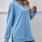 V-Neck Slit Long Sleeve Sweatshirt