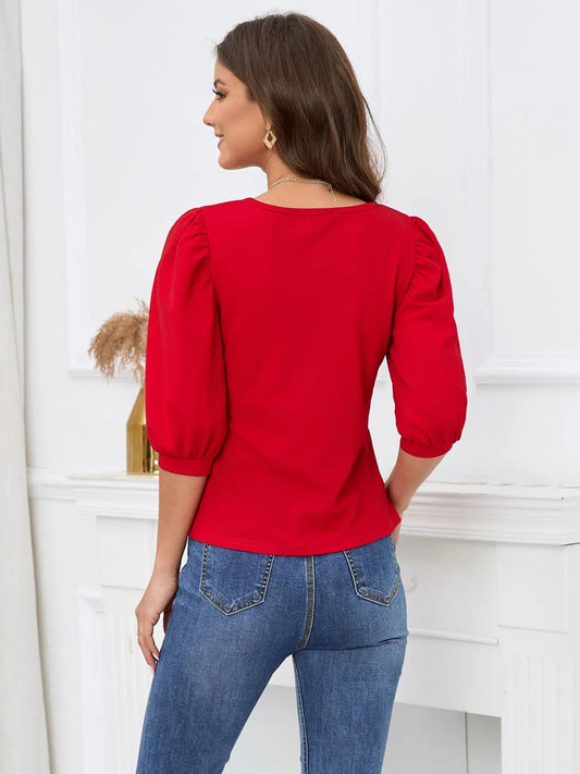 IZURIA Square Neck Puff Sleeve Blouse