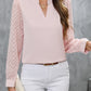 Notched Long Sleeve Blouse