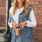 Collared Neck Sleeveless Denim Top with Pockets