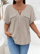 Plus Size Half Zip Short Sleeve T-Shirt Khaki