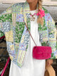 Printed Patchwork Open Front Cardigan with Pockets Gum Leaf