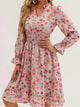 Floral Notched Flounce Sleeve Dress Blush Pink