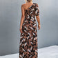 Printed Tie Waist One Shoulder Maxi Dress