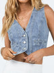 Button Up Sleeveless Denim Top Light Blue