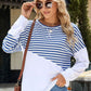 Slit Contrast Striped Long Sleeve Sweatshirt