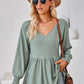 V-Neck Lantern Sleeve Blouse