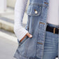 Button Up Collared Neck Denim Jacket with Pockets