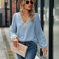 Swiss Dot V-Neck Long Sleeve Blouse