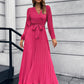 V-Neck Tie Waist Pleated Maxi Dress