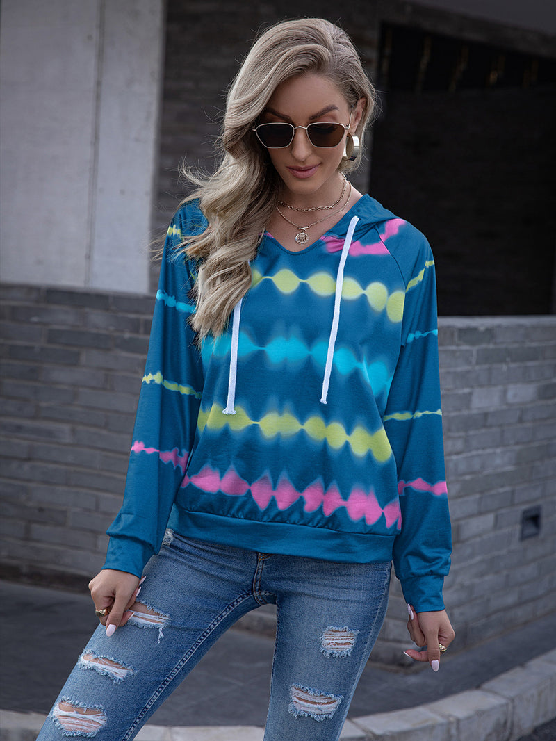 Ivy Lane Tie Dye Raglan Sleeve Hoodie Sky Blue