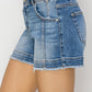 RISEN High Rise Seam Detailed Raw Edge Denim Shorts