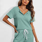 Notched Short Sleeve Top and Shorts Set