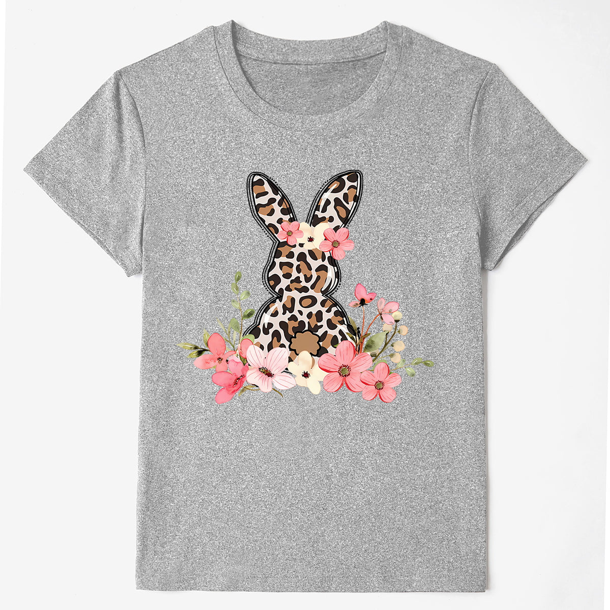 Rabbit Round Neck Short Sleeve T-Shirt Gray