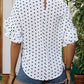 Perfee Slit Polka Dot Round Neck Half Sleeve Blouse