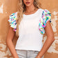 Multicolored Flutter Sleeve Round Neck Blouse