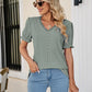 Eyelet Flounce Sleeve Scalloped V-Neck Top