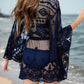 Lace V-Neck Three-Quarter Sleeve Cover Up