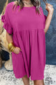 Round Neck Flounce Sleeve Mini Dress Hot Pink