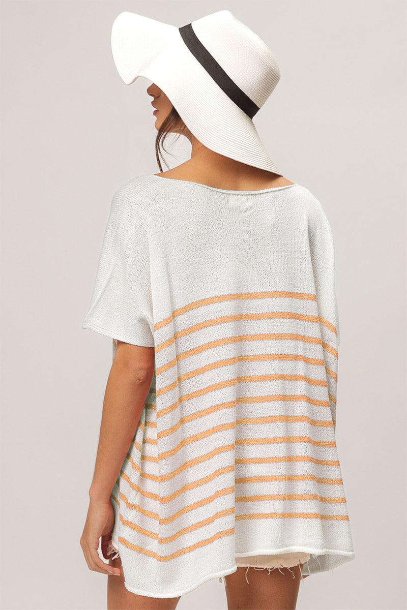 BiBi V Neck Striped Short Sleeve Top