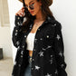 Collared Neck Star Print Long Sleeve Denim Jacket