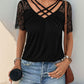 Perfee Lace Detail V-Neck Short Sleeve T-Shirt