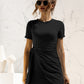 Round Neck Cuffed Sleeve Side Tie Dress